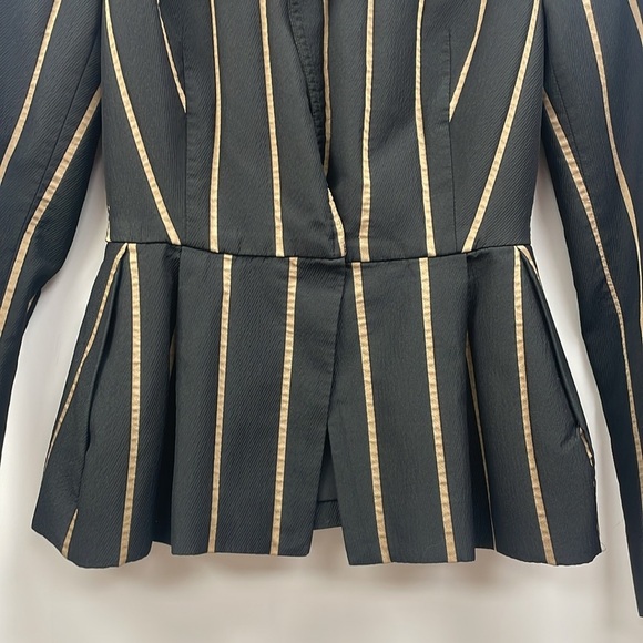 Self Portrait Tailoring Striped Peplum Single Breasted Blazer Jacket Black 2 - Picture 4 of 10